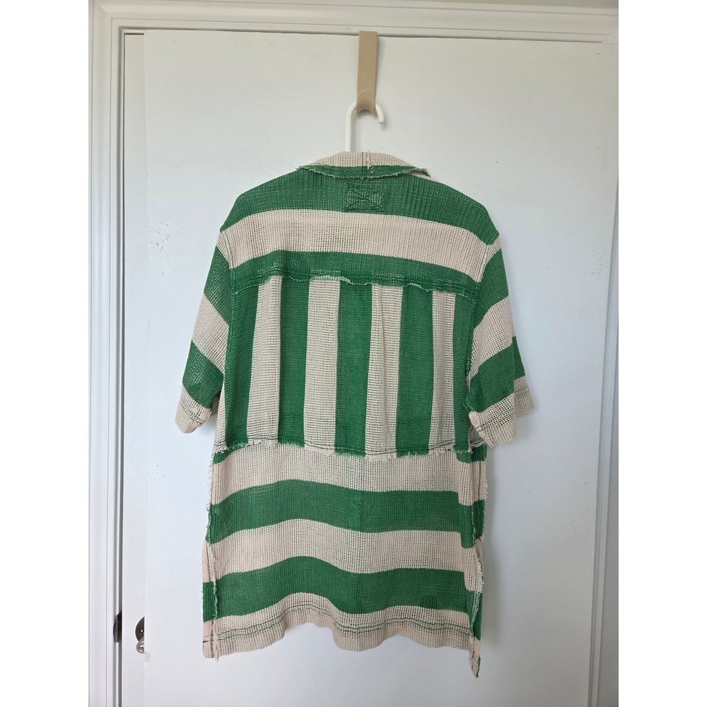 We The Free Women Shirt M Green Cream Striped Mesh Beach Layered Bohemian - Picture 4 of 5